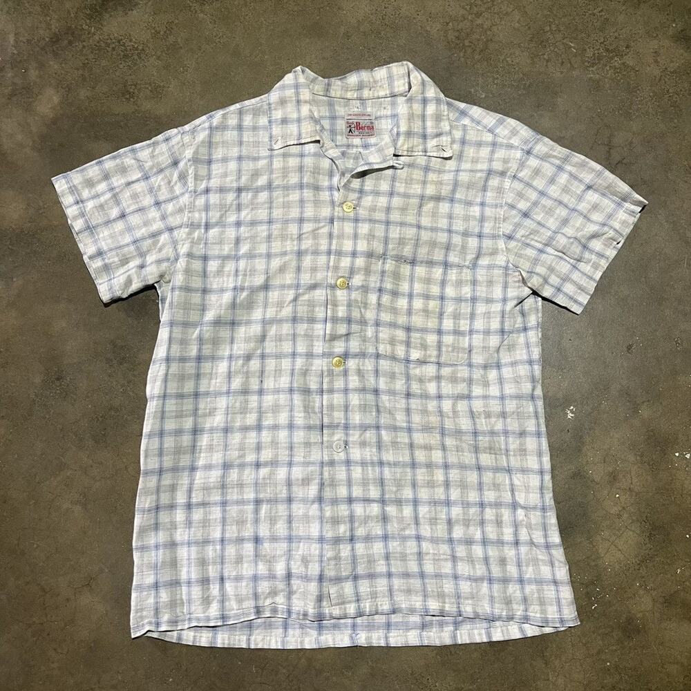 Vintage 50s Bud Berma White/Blue Plaid Cotton Loop Collar